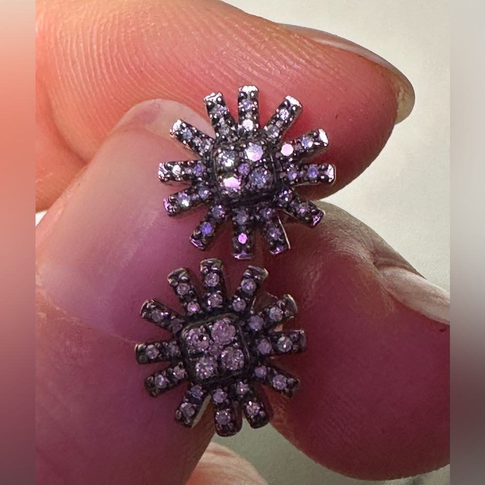 Colleen Lopez Sterling Silver Diamond Sunburst Earrings 0.25ctw - Picture 6 of 14